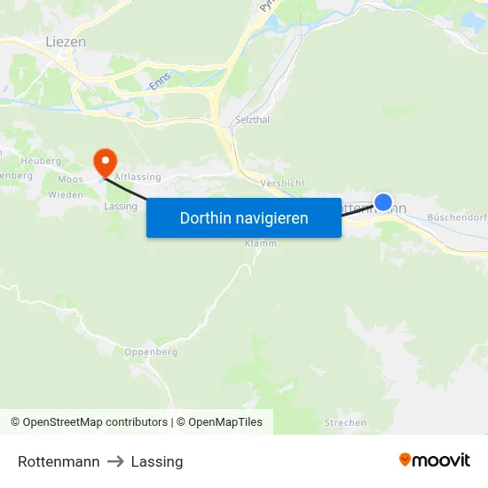 Rottenmann to Lassing map