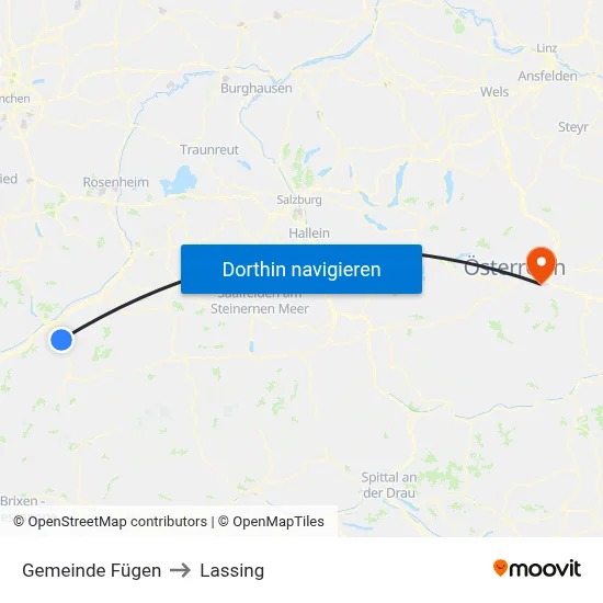 Gemeinde Fügen to Lassing map