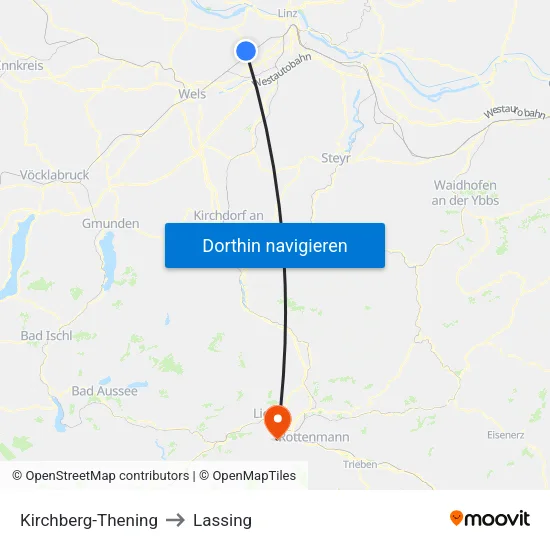 Kirchberg-Thening to Lassing map