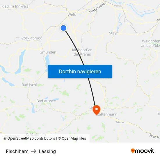 Fischlham to Lassing map