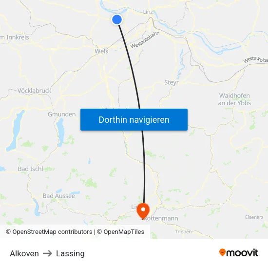 Alkoven to Lassing map