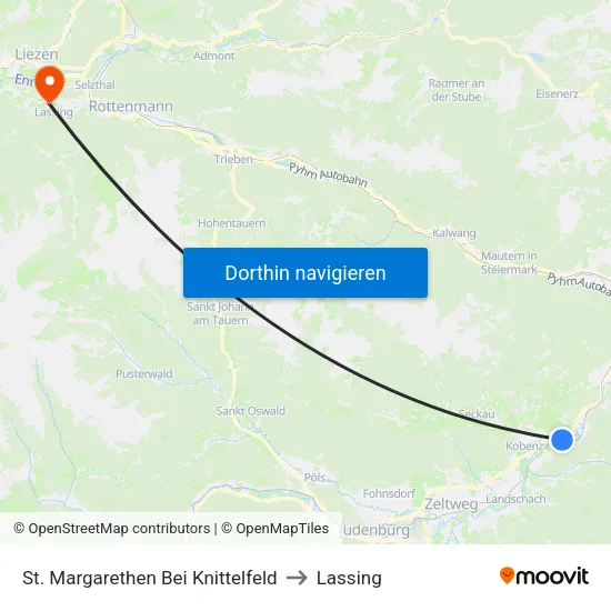 St. Margarethen Bei Knittelfeld to Lassing map