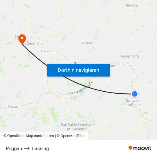 Peggau to Lassing map