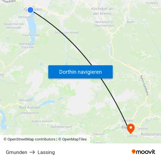 Gmunden to Lassing map