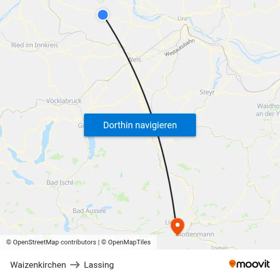 Waizenkirchen to Lassing map