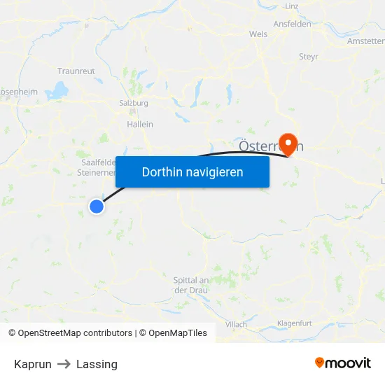 Kaprun to Lassing map