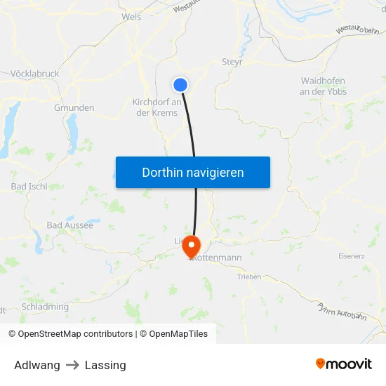 Adlwang to Lassing map