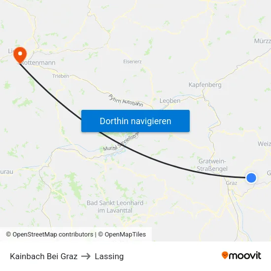 Kainbach Bei Graz to Lassing map