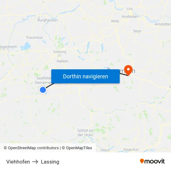 Viehhofen to Lassing map