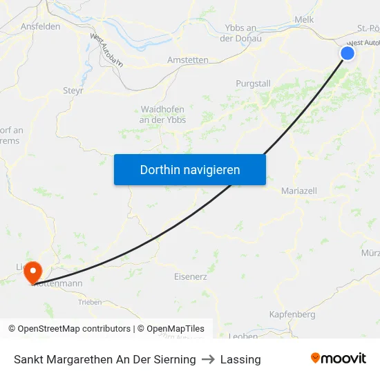 Sankt Margarethen An Der Sierning to Lassing map