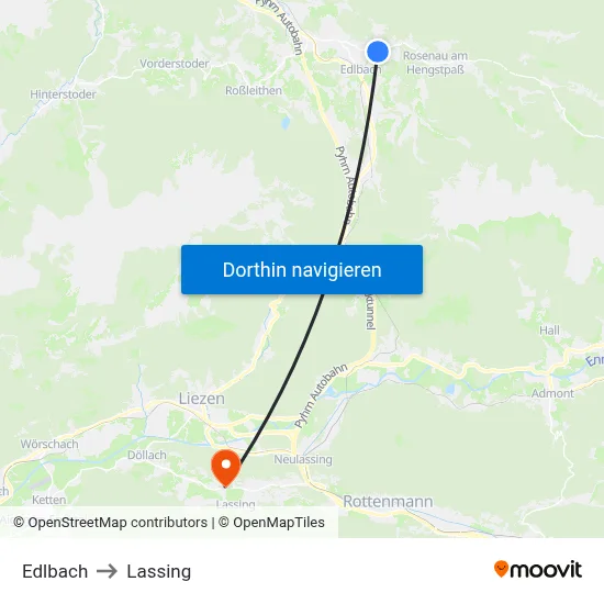 Edlbach to Lassing map