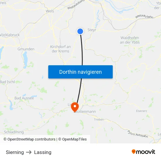 Sierning to Lassing map