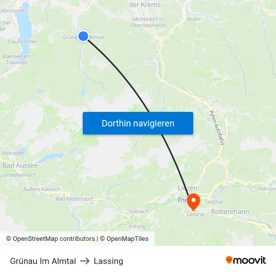 Grünau Im Almtal to Lassing map