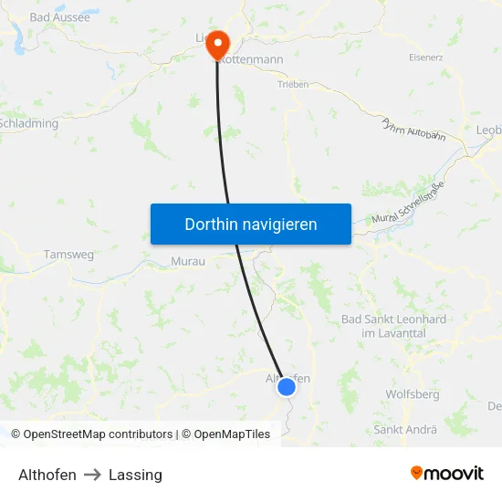 Althofen to Lassing map