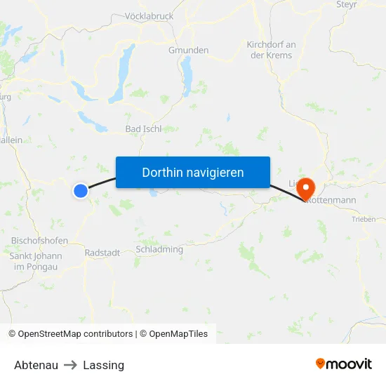 Abtenau to Lassing map