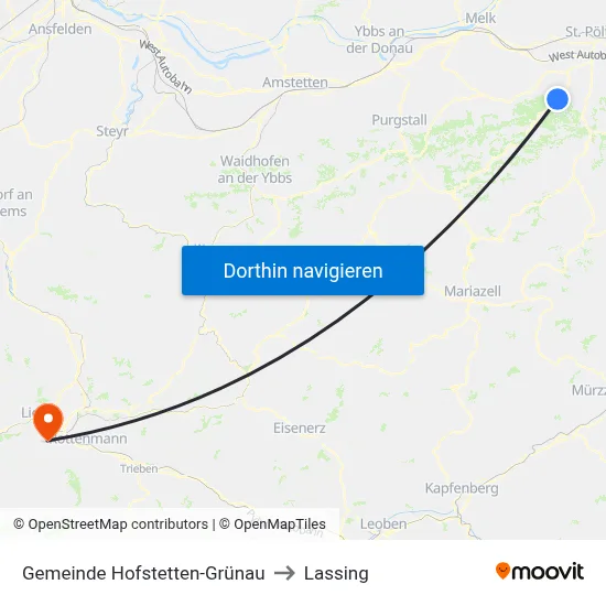 Gemeinde Hofstetten-Grünau to Lassing map