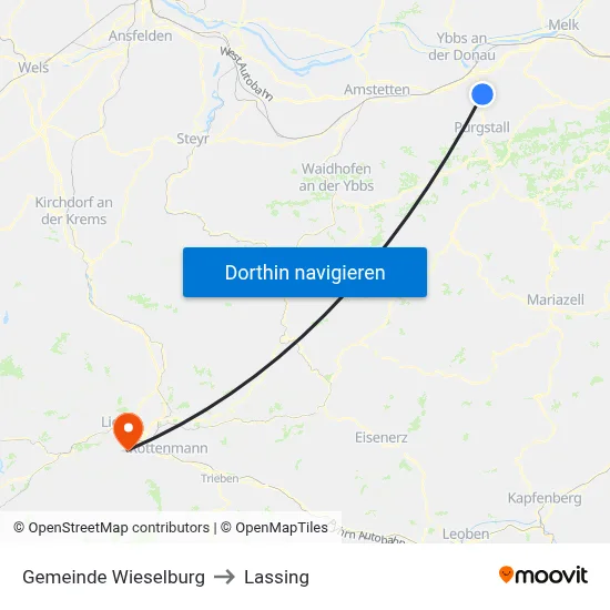 Gemeinde Wieselburg to Lassing map