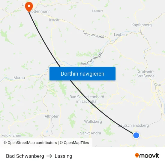 Bad Schwanberg to Lassing map