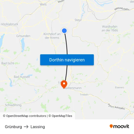 Grünburg to Lassing map