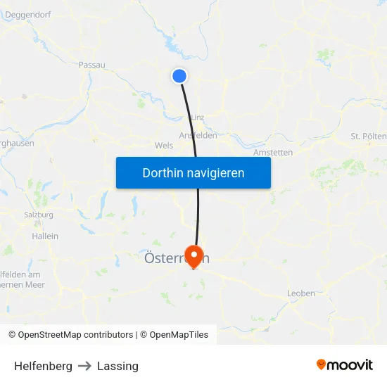 Helfenberg to Lassing map