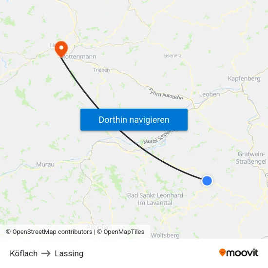 Köflach to Lassing map