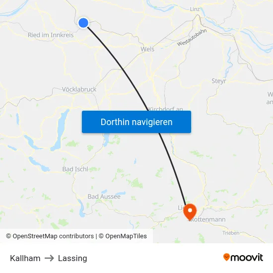 Kallham to Lassing map