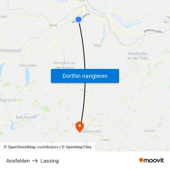 Ansfelden to Lassing map