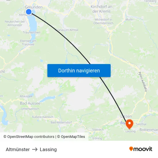Altmünster to Lassing map