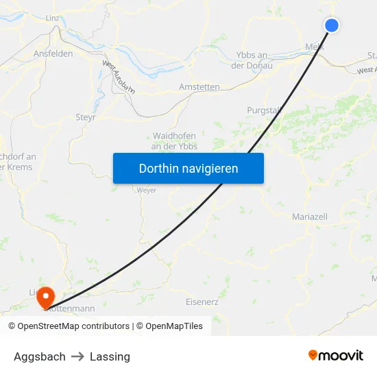 Aggsbach to Lassing map