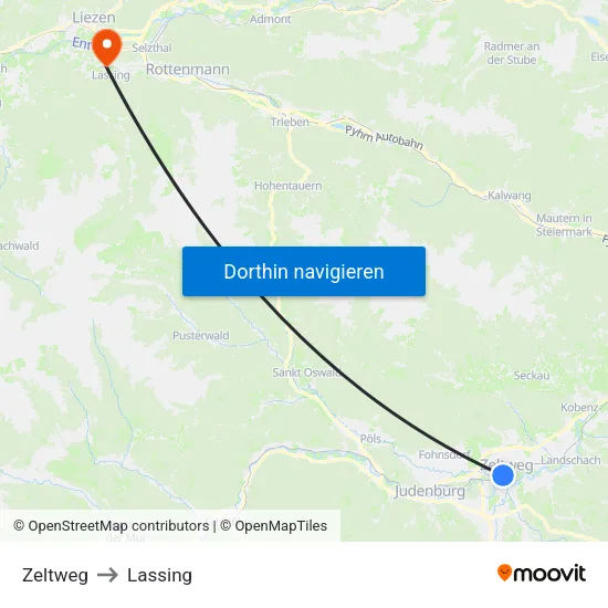 Zeltweg to Lassing map