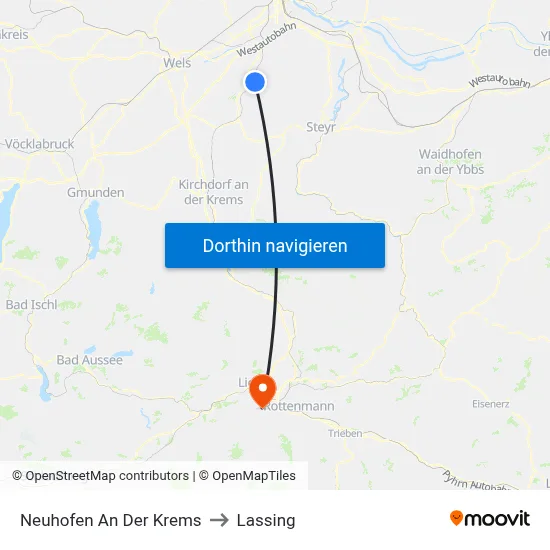 Neuhofen An Der Krems to Lassing map