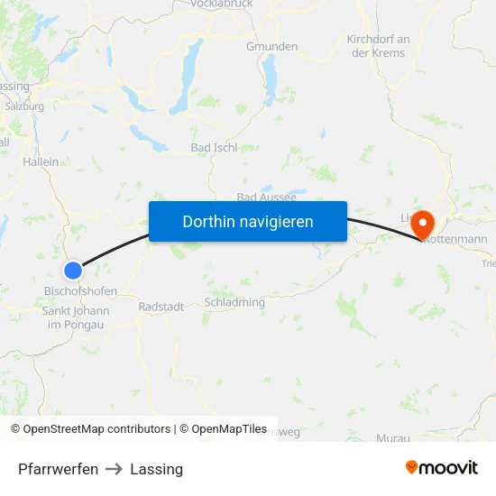 Pfarrwerfen to Lassing map