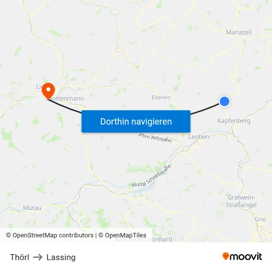 Thörl to Lassing map