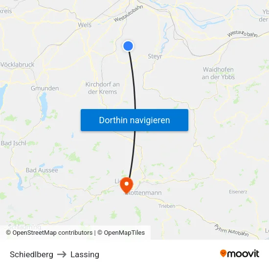 Schiedlberg to Lassing map