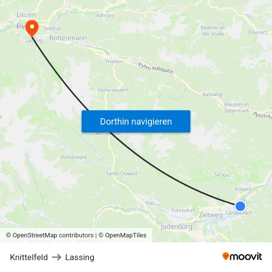 Knittelfeld to Lassing map