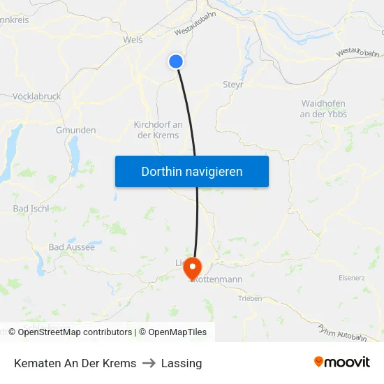 Kematen An Der Krems to Lassing map