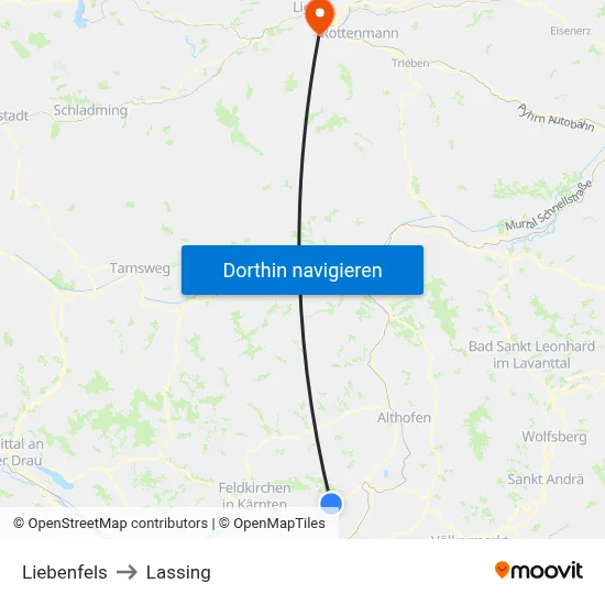 Liebenfels to Lassing map