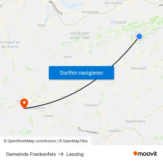 Gemeinde Frankenfels to Lassing map