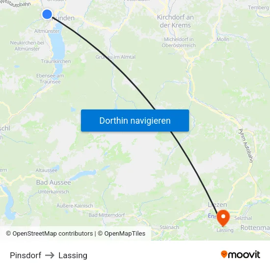 Pinsdorf to Lassing map