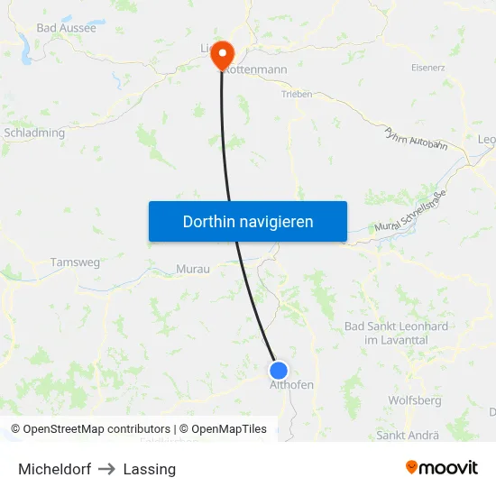 Micheldorf to Lassing map