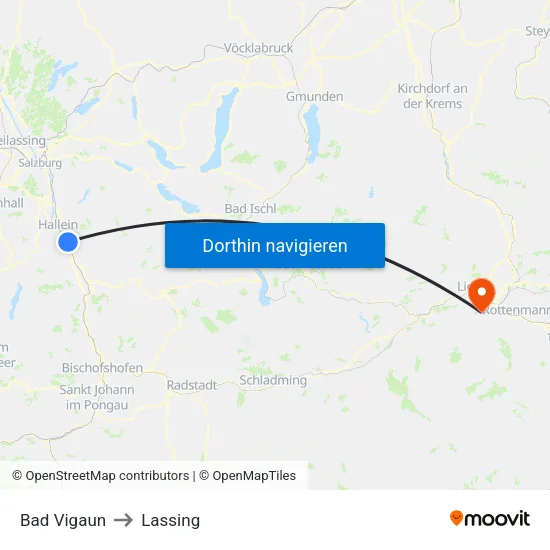 Bad Vigaun to Lassing map