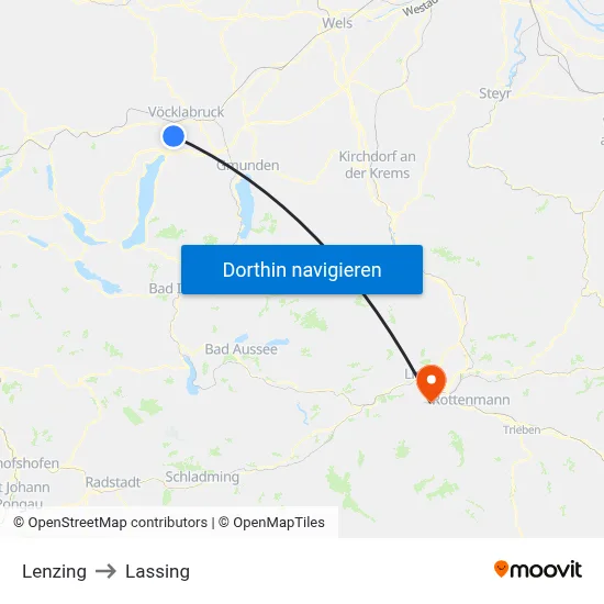 Lenzing to Lassing map