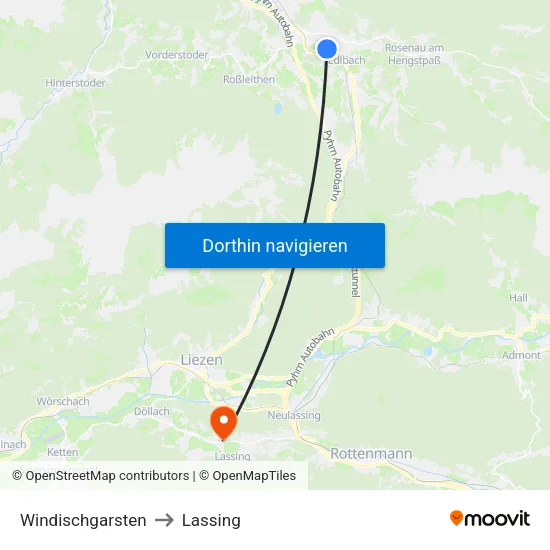 Windischgarsten to Lassing map