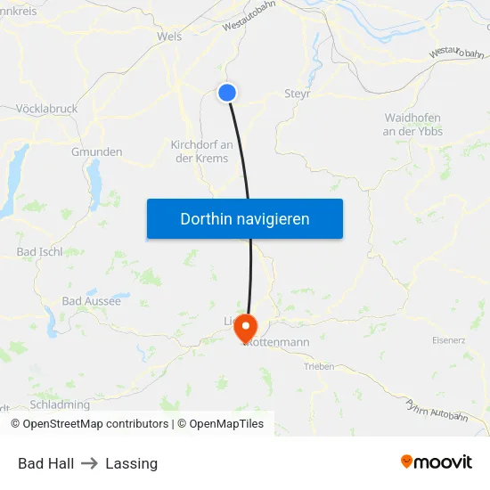 Bad Hall to Lassing map