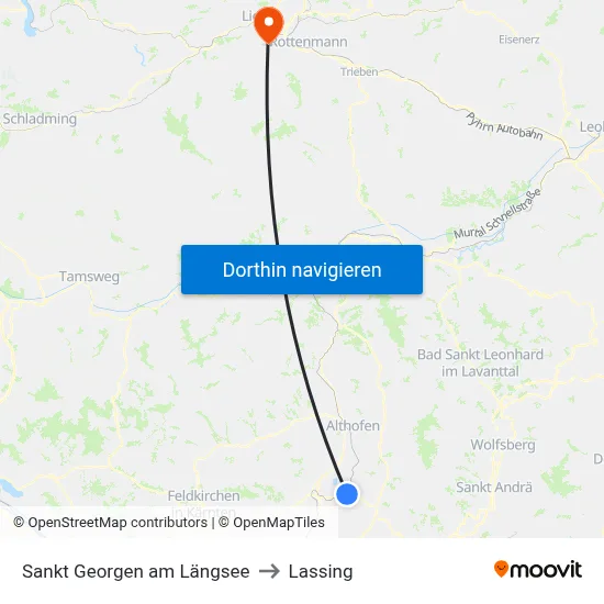 Sankt Georgen am Längsee to Lassing map