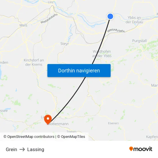 Grein to Lassing map