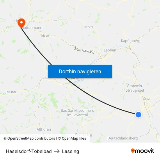Haselsdorf-Tobelbad to Lassing map