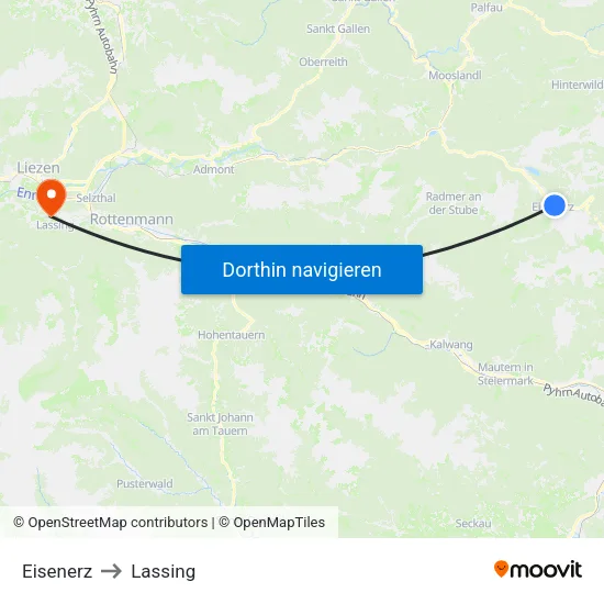 Eisenerz to Lassing map