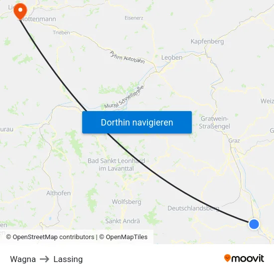 Wagna to Lassing map