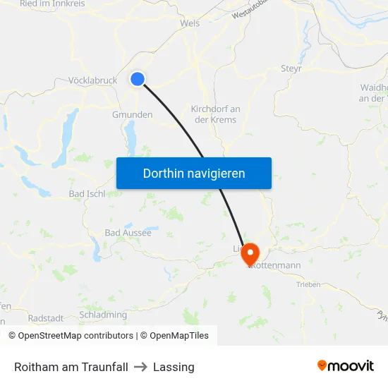 Roitham am Traunfall to Lassing map